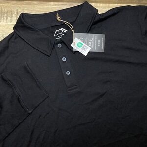 Merino.tech Mens Long Sleeve Polo Shirt 100% Superfine Merino Wool Black XXL NEW